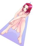  bare_legs barefoot blue_eyes blush breasts code_geass collarbone dutch_angle kallen_stadtfeld knees_together_feet_apart knees_up long_hair looking_to_the_side medium_breasts namekuji nipples open_mouth own_hands_together panties pink_hair red_hair shiny shiny_hair sitting solo topless tsurime two-tone_background underwear underwear_only white_panties 