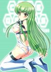  artist_request bangs bdsm bondage boots bound breasts c.c. code_geass cuffs green_hair large_breasts long_hair solo straitjacket thigh_boots thighhighs torn_clothes yellow_eyes 