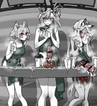  3girls animal_ears apron arknights bar_censor blush bulge censored click_(arknights) closed_eyes cum cum_in_container cum_in_cup earthspirit_(arknights) embarrassed erection erection_under_clothes eyebrows_visible_through_hair futanari goat_horns heavyrain_(arknights) horns horse_ears horse_penis horse_tail huge_penis iced_latte_with_breast_milk_(meme) long_hair meme mirin_chikuwa mouse_ears mouse_tail multiple_girls naked_apron penis short_hair tail testicles 