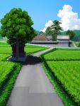  absurdres cloud commentary_request day farm fence field grass highres house landscape mountain nature no_humans original rice_paddy road rural scenery shadow shrine signature sky summer tateyuki tree 