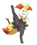 1girl :3 animal_ear_fluff animal_ears animal_feet animal_hands animal_nose black_fur body_fur braixen closed_mouth commentary flat_chest fox_ears fox_girl fox_tail full_body furry furry_female groin hands_up happy looking_at_viewer no_pussy pokemon pokemon_(creature) red_eyes shiny shiny_skin smile snout solo split spread_legs standing standing_on_one_leg standing_split sum_(ganach24) tail white_fur yellow_fur 