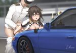  1boy 1girl admiral_(kancolle) ahoge alternate_costume black_gloves black_hair blue_eyes bottomless braid breasts breasts_outside car clothed_sex commission cropped_jacket driftkingtw gloves ground_vehicle hair_flaps hair_over_shoulder headphones hetero jacket kantai_collection medium_breasts motor_vehicle nipples nissan nissan_s13_silvia nissan_silvia open_clothes open_jacket race_queen remodel_(kantai_collection) sex sex_from_behind shigure_(kancolle) short_sleeves white_jacket 