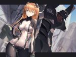  1girl bangs black_bodysuit blue_eyes bodysuit breasts cleavage commission contrapposto covered_navel dot_mouth eva_03 evangelion:_2.0_you_can_(not)_advance groin hand_on_hip highres interface_headset itaco letterboxed long_hair mecha medium_breasts midriff navel neon_genesis_evangelion orange_hair parted_lips plugsuit rebuild_of_evangelion see-through sideways_glance skeb_commission solo souryuu_asuka_langley test_plugsuit two_side_up 