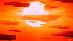  commentary dated dofresh english_commentary highres infinite_fleet monochrome no_humans orange_sky orange_theme planet science_fiction signature sky space_craft sun 