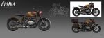  absurdres alchemy_stars character_name company_name concept_art copyright copyright_name english_commentary gradient gradient_background grey_background ground_vehicle highres hiiro_(alchemy_stars) motor_vehicle motorcycle negasw no_humans sketch vehicle_focus 