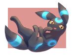 alternate_color commentary fang full_body highres looking_at_viewer looking_to_the_side lying no_humans nullma on_back open_mouth pokemon pokemon_(creature) shiny shiny_pokemon solo toes tongue umbreon 