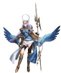  1girl armor armored_boots blue_eyes boots full_body helmet holding holding_weapon lenneth_valkyrie low-braided_long_hair official_art shoulder_armor silver_hair solo third-party_source valkyrie valkyrie_profile weapon winged_helmet wings 