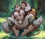  2boys abs absurdres alca animal_ears anus arm_around_neck bandaged_foot bandages bara beard biceps black_hair blush bulge chest_hair clothing_aside commission facial_hair fate_(series) feet forest full_body furry furry_male furry_with_non-furry grey_fur guoguo gyee headband highres holy_grail_(fate) horkeu_kamui interspecies large_pectorals leaning_back leaning_on_person lion_boy lion_ears lion_tail male_focus multicolored_hair multiple_boys muscular muscular_male nature nipples pectorals pelvic_curtain pelvic_curtain_aside short_hair sideburns silver_hair spread_legs stomach sunlight tail thick_eyebrows thighs tokyo_afterschool_summoners topless_male two-tone_fur undercut white_fur wolf_boy wolf_ears wolf_tail yaoi yellow_eyes 