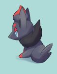  absurdres blue_eyes bright_pupils closed_mouth commentary full_body green_background highres looking_down no_humans nullma pokemon pokemon_(creature) sitting smile solo zorua 
