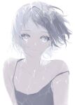  1girl absurdres black_camisole bright_pupils camisole closed_mouth commentary grey_eyes grey_hair highres looking_at_viewer medium_hair original simple_background sogawa solo tears upper_body white_background white_pupils 