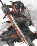  1other covered_face dark_souls_(series) dark_souls_ii facing_viewer fighting_stance helmet highres holding holding_sword holding_weapon lost_sinner reverse_grip shimhaq solo standing stocks sword weapon 