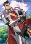  1boy armor bara brown_hair facial_hair goatee kienbiu long_sideburns looking_at_viewer male_focus mature_male muscular muscular_male pauldrons pectorals penis planted reward_available sash sergei_strelka short_hair shoulder_armor sideburns solo spiked_hair tales_of_(series) tales_of_zestiria thighs vambraces 