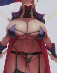  1girl artoria_pendragon_(fate) artoria_pendragon_(lancer_alter)_(fate) black_gloves blonde_hair breasts cape cleavage commentary eu03 fate/grand_order fate_(series) fingerless_gloves gloves halloween_costume hat head_out_of_frame highleg highleg_panties huge_breasts licking_lips long_hair navel panties shrug_(clothing) sidelocks symbol-only_commentary thighs tongue tongue_out underwear witch_hat 