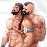  2boys abs alternate_facial_hair arm_hair bad_id bad_instagram_id bara beard behind_another blush chest_hair eye_contact facial_hair grabbing hairy headband implied_anal implied_sex jojiart large_pectorals looking_at_another male_focus mature_male mohawk multiple_boys muscular muscular_male mustache navel navel_hair nipples out-of-frame_censoring pectoral_grab pectorals ryu_(street_fighter) shiny shiny_skin short_hair smile stomach street_fighter torogao yaoi zangief 