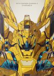  artist_name azzalea character_name english_commentary gundam gundam_narrative highres looking_at_viewer mecha mobile_suit no_humans nt-d portrait science_fiction solo unicorn_gundam_phenex v-fin watermark yellow_eyes 