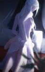  2girls ass ass_grab back bed blurry blurry_foreground breasts byleth_(fire_emblem) byleth_(fire_emblem)_(female) commentary_request completely_nude edelgard_von_hresvelg fire_emblem fire_emblem:_three_houses hand_on_another&#039;s_ass hand_on_another&#039;s_knee highres long_hair multiple_girls nude pale_skin pillow sideboob silver_hair sweat toho10min yuri 