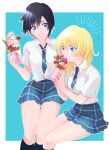  2girls absurdres black_hair blonde_hair blue_eyes breasts food freeworldend highres ice_cream kingdom_hearts kingdom_hearts_358/2_days kingdom_hearts_ii long_hair multiple_girls namine necktie school_uniform short_hair skirt smile xion_(kingdom_hearts) 