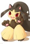  :d animal_hands collarbone commentary english_commentary fangs gloves hands_up highres looking_at_viewer mawaifu mawile navel open_mouth paw_gloves pigeon-toed pokemon pokemon_(creature) red_eyes smile standing tongue white_background 