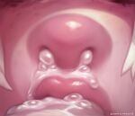  1girl close-up colored_skin cum cum_bubble cum_in_mouth cum_in_nose cyancapsule emelie_(cyancapsule) fellatio nila_(cyancapsule) oral original penis pink_skin 
