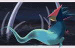  claws commentary_request dragapult from_behind highres letterboxed looking_to_the_side night no_humans outdoors pokemon pokemon_(creature) sky solo star_(sky) torinoko_(miiko_draw) water 