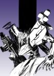  f-14an_mindseeker gun highres holding holding_gun holding_weapon kawasemi_alter leaning_forward mecha monochrome muvluv muvluv_alternative no_humans open_hand purple_theme science_fiction sketch solo spot_color tactical_surface_fighter weapon 