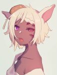  1girl animal_ears black_sclera breasts cleavage colored_sclera dark-skinned_female dark_skin extra_eyes heterochromia looking_at_viewer mirin_chikuwa mismatched_sclera open_mouth original pink_eyes portrait purple_eyes simple_background solo white_background white_hair 
