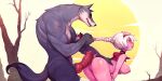  1boy 1girl animal_ears anus ass bare_tree bent_over black_choker bow braid breasts capelet choker claw_mark colored_skin cyancapsule dog_penis emelie_(cyancapsule) erection from_side furry furry_female furry_male furry_with_furry grabbing_another&#039;s_hair hair_bow hetero highres hood hood_down hooded_capelet imminent_penetration knotted_penis large_breasts long_hair mole mole_under_eye nipples nude original outdoors penis pig_ears pig_tail pink_skin profile purple_eyes pussy red_bow red_hood sex sex_from_behind signature single_braid slap_mark smile standing standing_sex tail tail_raised tree uncensored white_hair 