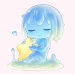  1girl :3 blue_slime breasts chibi closed_eyes full_body heart hekirake large_breasts monster_girl original sitting slime_girl star_(symbol) yellow_star 