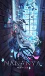  1girl black_cat blue_eyes book bookshelf cat fantasy hat highres indoors library long_hair naimiaomiaomiaomiao original pointy_ears ribbon scenery silver_hair stained_glass window witch witch_hat 