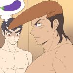  2boys brown_hair closed_mouth danganronpa:_trigger_happy_havoc danganronpa_(series) from_side ishimaru_kiyotaka large_pectorals looking_at_another male_focus medium_hair meme multicolored_hair multiple_boys muscle_envy muscular muscular_male nude oowada_mondo pectoral_envy_(meme) pectoral_focus pectorals penis_envy pompadour profile qwq1151h red_eyes short_hair sweat two-tone_hair upper_body 