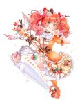  1girl bow brown_bow brown_eyes dress dress_bow food-themed_hair_ornament force_of_will frilled_dress frills full_body hair_ornament holding holding_wand licking_lips looking_at_viewer macaron_hair_ornament magical_girl orange_dress orange_footwear red_bow short_hair short_sleeves tatae_2019 thighhighs tongue tongue_out twintails wand white_background white_legwear wrist_cuffs 