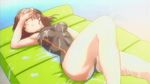  animated animated_gif armpits competition_swimsuit double_vertical_stripe hair_over_eyes igarashi_miyuki inflatable_raft leg_lift lying one-piece_swimsuit pani_poni_dash! red_hair screencap short_hair sleeping solo swimsuit wet 