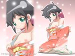  azumaya_koyuki black_hair flat_chest gambler_club highres japanese_clothes keroro_gunsou kimono long_sleeves nipples single_bare_shoulder solo undressing wallpaper 