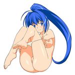  a1 barefoot blue_eyes blue_hair blush breasts feet full_body hayase_mitsuki kimi_ga_nozomu_eien large_breasts nude panties panty_pull plantar_flexion ponytail solo toes topless underwear white_panties 