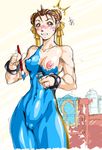  artist_request blush bodypaint breasts chun-li medium_breasts naked_paint nipples nude paintbrush painted_clothes painting solo street_fighter unitard 