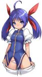  1girl blue_eyes blue_hair blush breasts chinese_clothes closed_mouth fatal_fury futaba_hotaru hair_ribbon karukan_(monjya) long_hair looking_at_viewer low_twintails mark_of_the_wolves panties ribbon simple_background solo the_king_of_fighters the_king_of_fighters_all-stars the_king_of_fighters_xi twintails underwear white_background wristband 