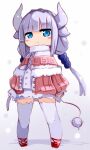  1girl blue_eyes closed_mouth dragon_girl dragon_horns hair_ornament hairband horns kanna_kamui karukan_(monjya) kobayashi-san_chi_no_maidragon light_purple_hair long_hair looking_at_viewer simple_background solo thighhighs twintails white_background white_legwear 