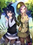  2girls african_rock_python_(kemono_friends) antenna_hair arm_at_side arm_up bangs black_hair blonde_hair blue_eyes blue_hair blush boots closed_mouth company_name crested_porcupine_(kemono_friends) day drawstring extra_ears furrowed_brow gloves glowing glowing_clothes hand_up hands_up hood hood_up hooded_jacket jacket kemono_friends kemono_friends_3 long_hair long_sleeves medium_hair miniskirt miwano_ragu multicolored_hair multiple_girls nervous official_art open_mouth outdoors pantyhose parted_bangs pleated_skirt porcupine_ears print_jacket purple_eyes purple_hair shiny shiny_hair shirt sidelocks skirt slit_pupils smile snake_print snake_tail spikes tail teasing thigh_boots thighhighs two-tone_hair watermark wavy_mouth 