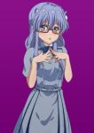  1girl 22/7 :o blue_eyes blue_hair braid glasses hair_ornament long_hair looking_at_viewer maruyama_akane rikku04 school_uniform semi-rimless_eyewear simple_background skirt under-rim_eyewear 