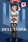  1girl angel azazel_(helltaker) black_hair black_panties blue_eyes helltaker highres lingerie panties pixel_art solo take2uchi underwear 