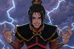  1girl :d armor avatar:_the_last_airbender avatar_(series) azula black_hair cloud cloudy_sky evil_grin evil_smile fingernails forehead grin hair_bun highres lips long_sleeves looking_at_viewer open_mouth outdoors saintcinder sky smile solo teeth thunder v-shaped_eyebrows yellow_eyes 