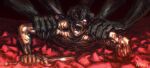  1boy amputee angry anniechromes berserk blood demon furious glowing glowing_eye guts_(berserk) highres holding holding_sword holding_weapon monster muscular no_humans restrained screaming sword teeth weapon 