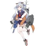  1girl animal_ear_fluff animal_ears ayanami_(black_surge_night) bangs black_skirt black_surge_night blue_hair clothes_writing coat frilled_skirt frills full_body fur_trim garter_straps grey_hair hat long_hair long_sleeves multicolored_hair navel official_art orange_coat parted_lips pleated_skirt purple_eyes rero_(bigdoorbig2) rigging rudder_footwear sailor_collar sailor_hat school_uniform serafuku skirt solo streaked_hair thighhighs transparent_background two_side_up white_legwear 