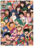  1980s_(style) 6+boys 6+girls absurdres aqua_eyes armband armpits arms_behind_head arms_up asymmetrical_bangs bald bangs benten bikini black_eyes black_hair blonde_hair blue_eyes blue_hair blunt_bangs breasts brown_hair cherry_(urusei_yatsura) chibi_(urusei_yatsura) cleavage closed_eyes copyright_name dark-skinned_male dark_skin drooling everyone eyeshadow fairy fairy_wings fang finger_to_mouth fingers_together fujinami_ryuunosuke green_hair grey_hair hand_on_another&#039;s_shoulder headband helmet highres horns kakugari_(urusei_yatsura) kintaro_(urusei_yatsura) kurama_(urusei_yatsura) lipstick long_hair lum lum&#039;s_father lum&#039;s_mother makeup megane_(urusei_yatsura) mendou_ryouko mendou_shuutarou miyake_shinobu moroboshi_ataru multicolored_hair multiple_boys multiple_girls navel official_art old old_man oni oni_horns open_mouth otama_(urusei_yatsura) over-rim_eyewear own_hands_together perm_(urusei_yatsura) pink_hair pointy_ears ran_(urusei_yatsura) red_eyes red_hair red_lips rei_(urusei_yatsura) retro_artstyle rimless_eyewear sakura_(urusei_yatsura) school_uniform semi-rimless_eyewear short_hair shunmin_(urusei_yatsura) smile strapless strapless_bikini sunglasses swimsuit ten_(urusei_yatsura) tiger_stripes tongue tongue_out two-tone_hair underbite urusei_yatsura vampire wings yellow_eyes 