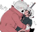  bandages bear bepo black_hair cheek-to-cheek earrings facial_hair fur_hat hat heads_together hug jewelry one_eye_closed one_piece polar_bear short_hair short_sleeves smile tattoo tbt trafalgar_law 