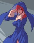  1girl absurdres breasts closed_mouth commentary_request cowboy_shot glowing glowing_eyes habit highres long_sleeves medium_breasts medium_hair millerbrave mole mole_under_mouth noel_(tsukihime) nun orange_hair red_eyes side_ponytail solo tsukihime tsukihime_(remake) 