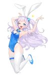  +_+ 1girl absurdres animal_ears blue_bow blue_bowtie blue_eyes blue_footwear blue_leotard bow bowtie commentary detached_collar elsword full_body hair_bobbles hair_ornament highres leotard luciela_r._sourcream one_eye_closed open_mouth playboy_bunny power_(lu_power) rabbit_ears rabbit_tail round_teeth silver_hair simple_background smile solo star-shaped_pupils star_(symbol) strapless strapless_leotard symbol-shaped_pupils tail teeth thighhighs two_side_up upper_teeth white_background white_legwear wrist_cuffs 