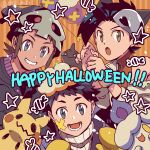  3boys :d :o alternate_costume black_hair blue_eyes brendan_(pokemon) brown_eyes brown_hair commentary_request cosplay drifloon drifloon_(cosplay) duskull duskull_(cosplay) ethan_(pokemon) fang grey_eyes halloween happy_halloween litwick lower_teeth lucas_(pokemon) male_focus mimikyu multiple_boys open_mouth pokemon pokemon_(creature) pokemon_(game) pokemon_dppt pokemon_hgss pokemon_oras short_hair shuppet smile star_(symbol) teeth tongue xichii 