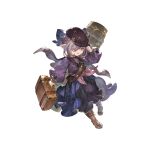  1girl alternate_costume boots bow briefcase full_body granblue_fantasy hair_bow hair_over_one_eye harvin hat holding holding_briefcase long_hair long_sleeves looking_at_viewer niyon_(granblue_fantasy) official_alternate_costume official_art pointy_ears purple_hair red_eyes simple_background solo transparent_background 