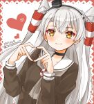  1girl amatsukaze_(kancolle) black_dress blush closed_mouth cocoperino commentary_request dated dress eyebrows_visible_through_hair grey_hair grey_neckerchief hair_ornament heart kantai_collection long_hair looking_at_viewer neckerchief sailor_collar sailor_dress smile solo twitter_username two_side_up upper_body white_sailor_collar yellow_eyes 
